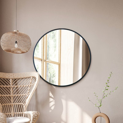 MirrorOutlet The Fenestra Black Edged Circular Modern Wall Mirror 31" 80CM Diameter