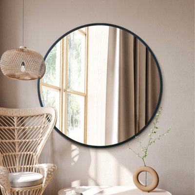 MirrorOutlet The Fenestra Black Edged Circular Modern Wall Mirror 47" 120CM Diameter