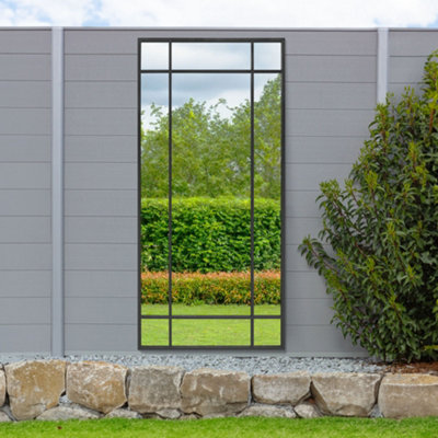 MirrorOutlet - The Genestra - Black Contemporary Wall & Leaner Garden Mirror 71"x 33" (180 x 85 cm)