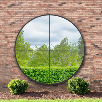 MirrorOutlet The Genestra Black Extra Large Circular Window Metal ...