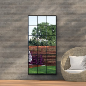 MirrorOutlet The Genestra Black Modern Window Garden Wall Mirror 69" X 33" 174CM X 85CM