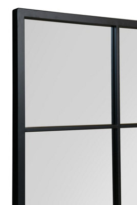 MirrorOutlet The Genestra Black Modern Window Garden Wall Mirror 69" X 33" 174CM X 85CM