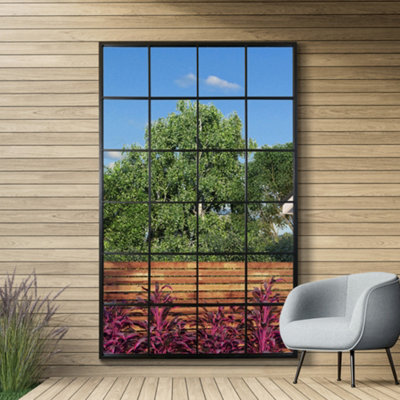 MirrorOutlet The Genestra Black Modern Window Garden Wall Mirror 69" X 43" 174CM X 110CM