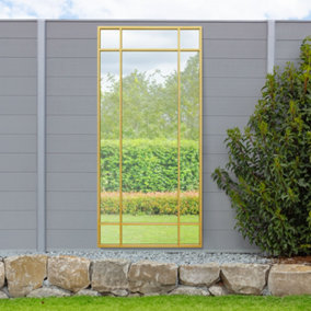 MirrorOutlet - The Genestra - Gold Contemporary Wall & Leaner Garden Mirror 71"x 33" (180 x 85 cm)