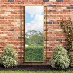 MirrorOutlet The Genestra Gold Modern Wall Leaner Garden Mirror 200 x 90cm