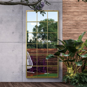 MirrorOutlet The Genestra Gold Modern Window Garden Wall Mirror 69" X 33" 174CM X 85CM