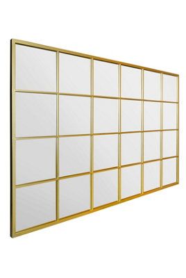 MirrorOutlet The Genestra Gold Modern Window Garden Wall Mirror 69" X 43" 174CM X 110CM