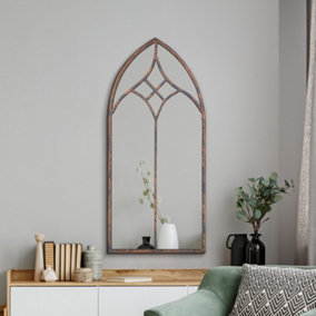 MirrorOutlet The Kirkby Rustic Framed Arched Gothic Window Style Leaner Wall Mirror 100CM X 49CM