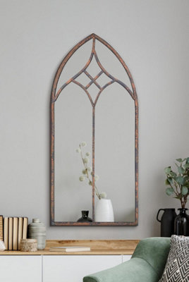 MirrorOutlet The Kirkby Rustic Framed Arched Gothic Window Style Leaner Wall Mirror 100CM X 49CM