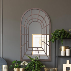 MirrorOutlet The Kirkby Rustic Framed Arched Gothic Window Style Leaner Wall Mirror 77CM X 50CM