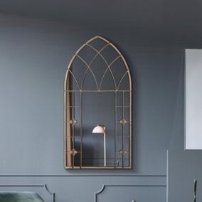 MirrorOutlet The Kirkby Rustic Framed Arched Gothic Window Style Leaner Wall Mirror 90CM X 50CM