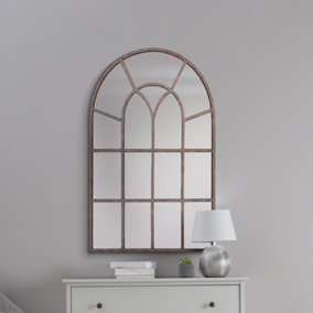 MirrorOutlet The Kirkby Rustic Framed Arched Gothic Window Style Leaner Wall Mirror 90CM X 60CM