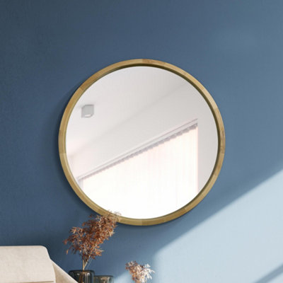 MirrorOutlet The Naturalis - Solid Oak Round Deep Dish Framed Mirror 35" X 35" (90CM X 90CM)