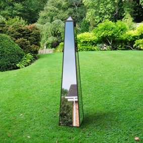 MirrorOutlet The Obelisk Black Metal Edged Mirrored Garden Ornament 150CM X 30CM X 30CM