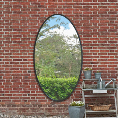 MirrorOutlet The Ovale Black Metal Framed Oval Garden Wall Mirror 180 x 100CM