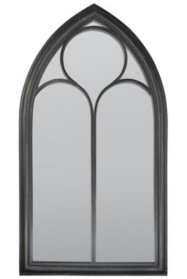 MirrorOutlet The Somerley Black Metal Chapel Arched Decorative Wall or Leaner Mirror 111CM X 61CM