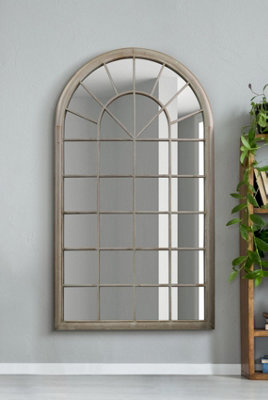 MirrorOutlet The Somerley Extra Large Country Rustic Framed Arched Metal Wall Stone Colour Mirror 160CM X 91CM