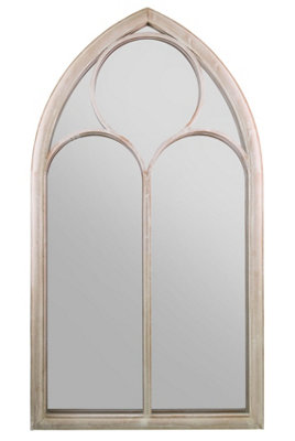 MirrorOutlet The Somerley Extra Large Rustic Metal Chapel Arched Decorative Mirror Stone Colour 150CM X 81CM