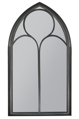 MirrorOutlet The Somerley Large Rustic Metal Chapel Arched Decorative Mirror Black 150CM X 81CM