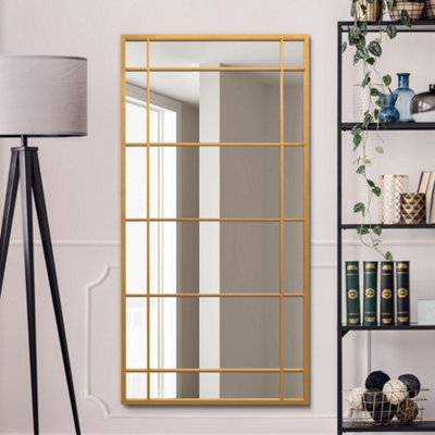 MirrorOutlet The Tabula Gold Metal Framed Window Wall or Leaner Mirror 160CM X 80CM