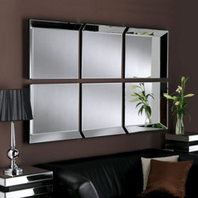 MirrorOutlet - UK Made All Glass Modern 6 Panel Wall Mirror 5ft6 x 3ft6  (167 x 106 cm)