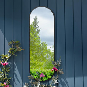 MirrorOutlet Vultus - Extra LargeBlack Metal Framed Double Arched Garden Wall Mirror 71" X 24" (180CM X 60CM)