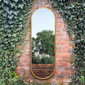 MirrorOutlet Vultus - New Gold Metal Framed Double Arched Garden Wall Mirror 63" X 22" (160CM X 55CM)