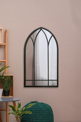 MirrorOutlet Window Arcus Black Metal Framed Arched Wall Mirror 32" X 19" (83CM X 48CM)