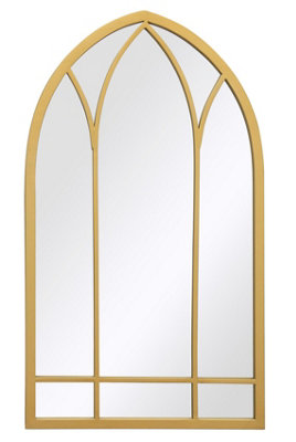 MirrorOutlet Window Arcus - Gold Metal Framed Arched Wall Mirror 32" X 19" (83CM X 48CM)
