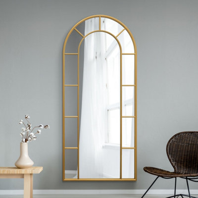 MirrorOutlet Window XL Arcus - Gold Framed Arched Leaner / Wall Mirror 75" X 33" (190CM X 85CM)