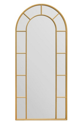 MirrorOutlet Window XL Arcus - Gold Framed Arched Leaner / Wall Mirror 75" X 33" (190CM X 85CM)