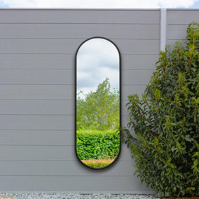 MirrorOutVultus - New Black Metal Framed Double Arched Outdoor Garden Wall Mirror 63" X 22" (160CM X 55CM)