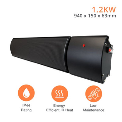 Mirrorstone 1200w Helios Infrared Bar Heater In Black Finish, Wall/Ceiling Mount, Indoor ...