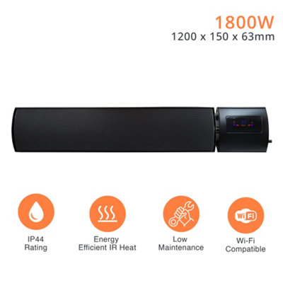 Mirrorstone 1800w Helios Wi-Fi Remote Controllable Infrared Bar Heater In Black Finish, Wall/Ceiling Mount, Indoor Electric Heater