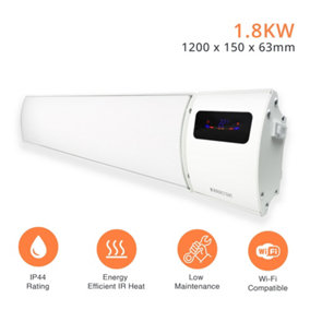 Mirrorstone 1800w Helios Wi-Fi Remote Controllable Infrared Bar Heater In White Finish, Wall/Ceiling Mount, Indoor Electric Heater