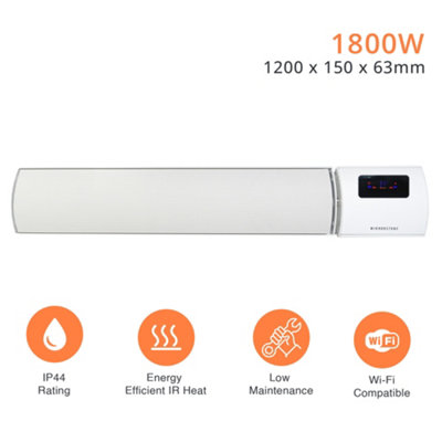 Mirrorstone 1800w Helios Wi-Fi Remote Controllable Infrared Bar Heater In White Finish, Wall/Ceiling Mount, Indoor Electric Heater