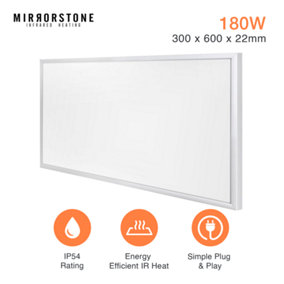 Mirrorstone 180W Classic Infrared Heating Panel With White Frame
