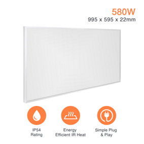 Mirrorstone 580W Classic Infrared Heating Panel With White Frame