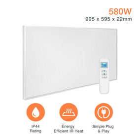 Mirrorstone 580W Nexus Wi-Fi Infrared Heating Panel With White Frame For Wall Installation