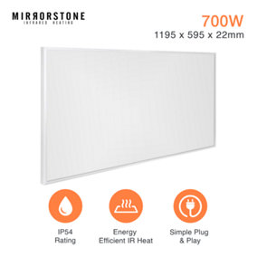 Mirrorstone 700W Classic Infrared Heating Panel With White Frame
