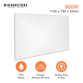 Mirrorstone 900W Classic Infrared Heating Panel With White Frame