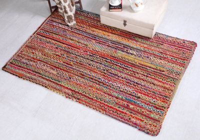 MISHRAN Rectangular Jute Area Rug Hand Woven with Recycled Fabric 75 cm x 120 cm