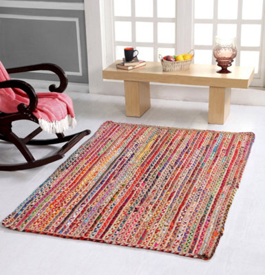 MISHRAN Rectangular Jute Area Rug Hand Woven with Recycled Fabric 90 cm x 150 cm