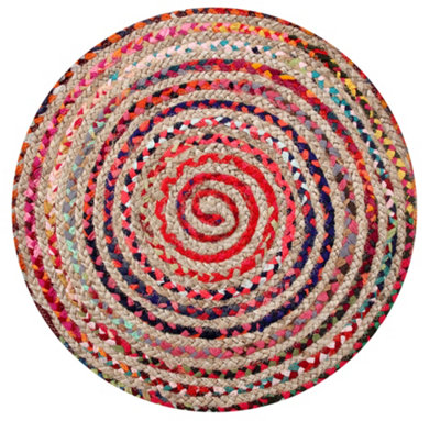 MISHRAN Round Jute Area Rug Hand Woven with Recycled Fabric 150 cm Diameter