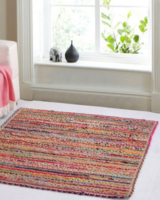 MISHRAN SQUARE JUTE AREA RUG HAND WOVEN WITH RECYCLED FABRIC 150 CM X ...