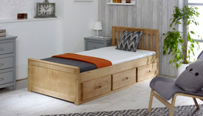 Mission Pine Wooden Storage Bed Frame 3'0 Single - Waxed