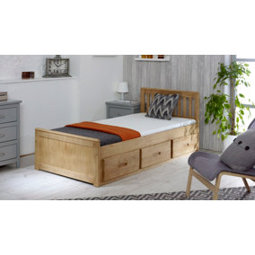 Mission Pine Wooden Storage Bed Frame 3'0 Single - Waxed