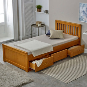 Mission Solid Wooden Storage Bed Frame 3ft Single - Honey