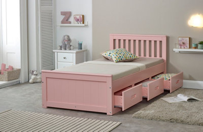 Mission Solid Wooden Storage Bed Frame 3ft Single - Pink