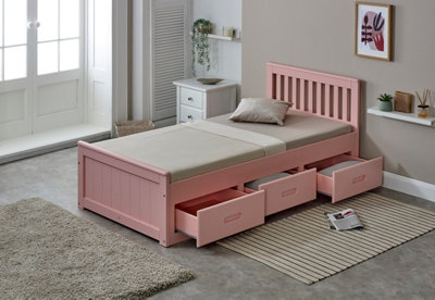Mission Solid Wooden Storage Bed Frame 3ft Single Pink
